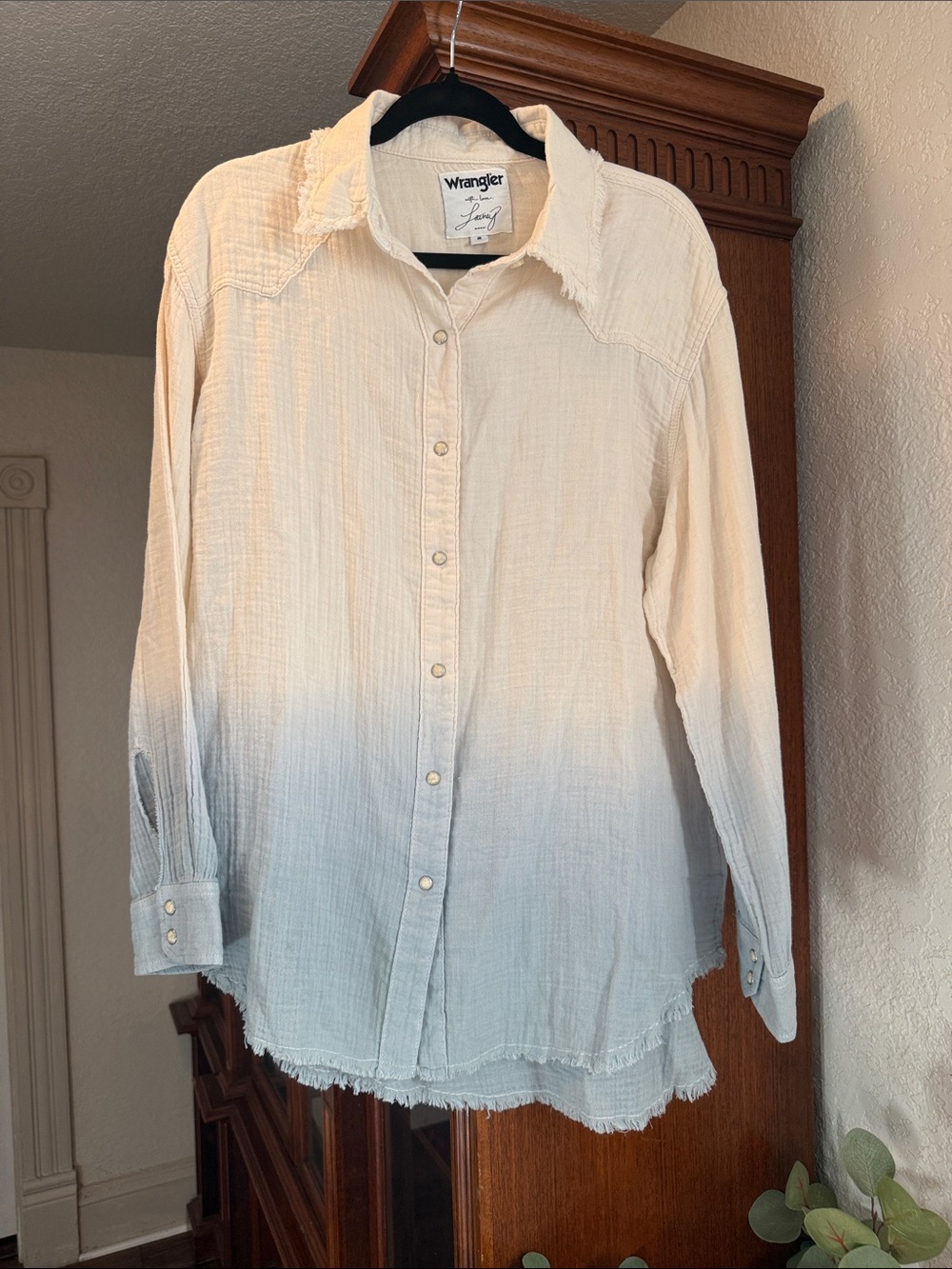 Wrangler Ombre Button-Down Shirt in Cream and Light Blue